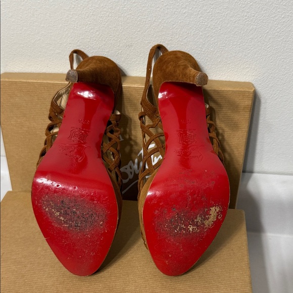 Christian Louboutin Tan Peep-Toe Slingbacks - Picture 7 of 9